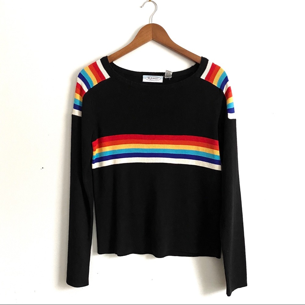 Vintage 90s rainbow crew neck wool blend sweater